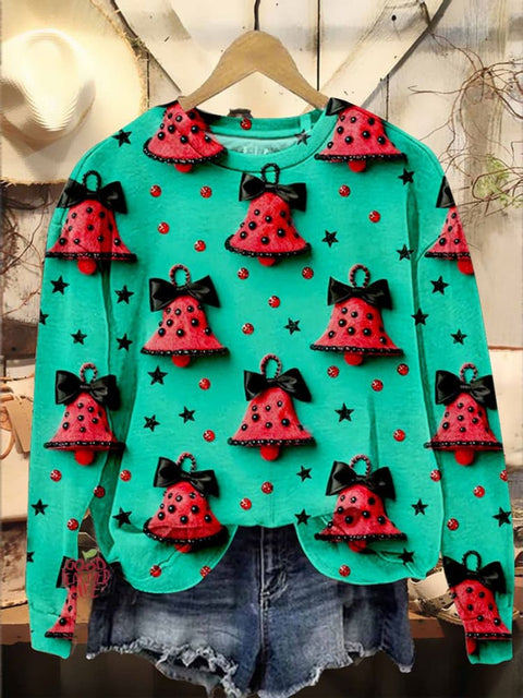 Stars Christmas Bells Print Casual Sweatshirt