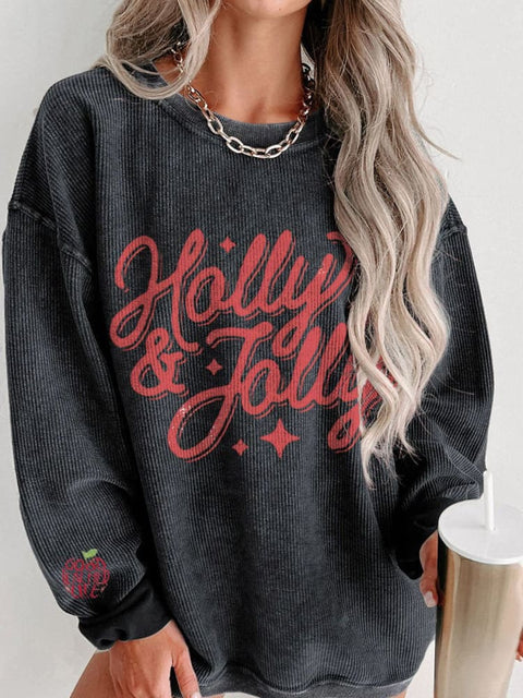 Christmas Holly & Jolly Women's  Casual Print Corduroy Sweatshirt