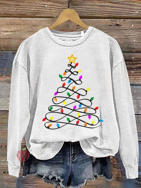 Christmas Light Tree Print Casual  Sweatshirt