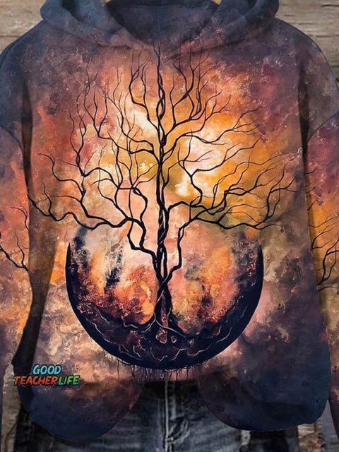 Retro Earth Tree Art Print Casual Sweatshirt
