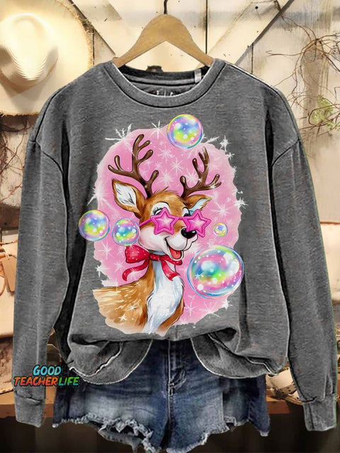 Iridescent Reindeer Christmas Casual Sweatshirt