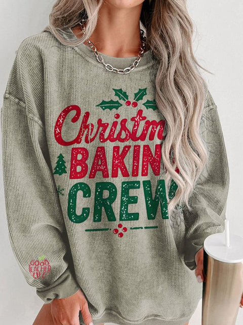 Christmas Baking Crew Women's  Casual Print Corduroy Sweatshirt