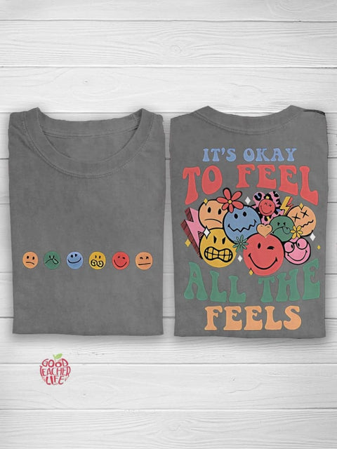 It's Okay To Feel All The Feels Mental Health Speech Therapy Casual Print T-shirt