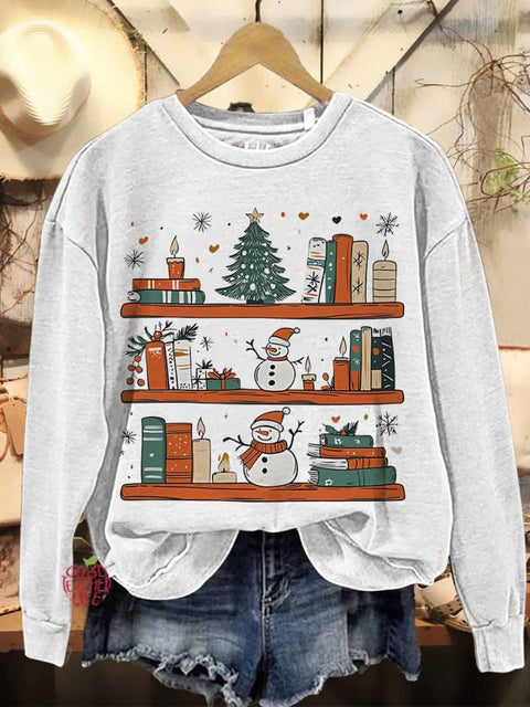 Cozy Christmas Bookshelf Reader Book Club Casual Sweatshirt