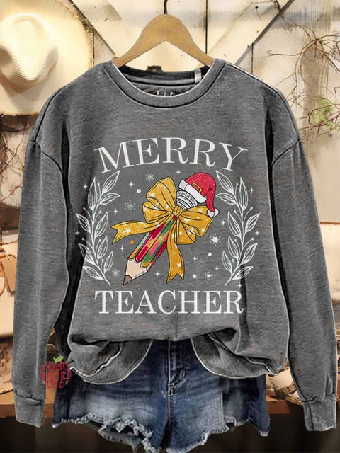 Christmas Pencil Merry Teacher Casual Sweatshirt