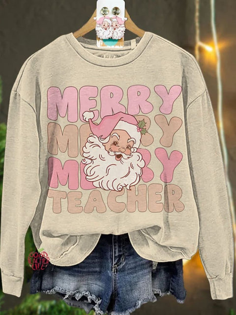 Christmas Pink Christmas Teacher Teams Holiday Casual  Sweatshirt