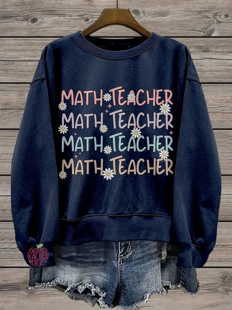 Math Teacher Casual Print Sweatshirt