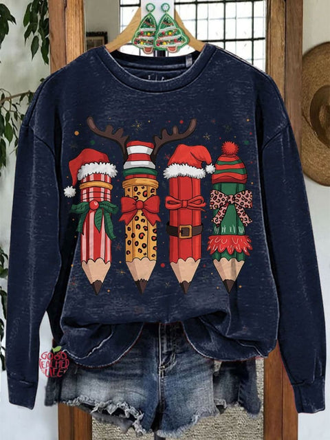 Teacher Pencil Christmas Coquette Casual Sweatshirt