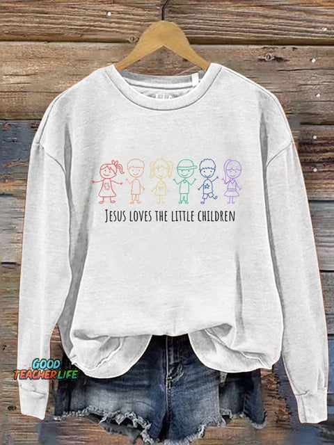 Jesus Loves The Little Children Autism Awareness Christian Print Casual Sweatshirt