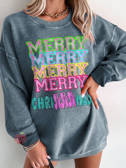 Women's Merry Merry Chriskskmas Casual Print Sweatshirt