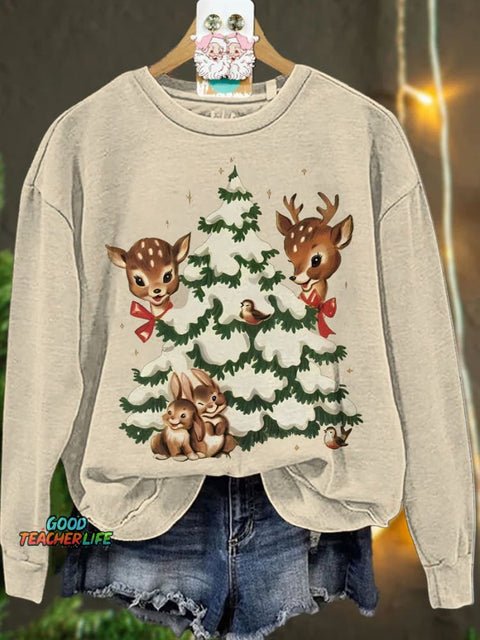 Retro Christmas Reindeer Casual  Sweatshirt