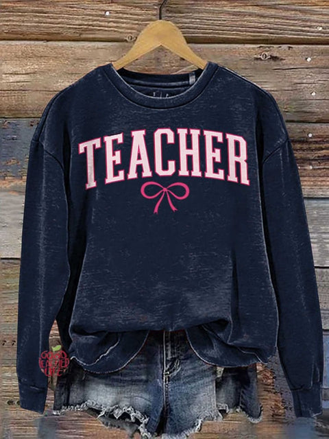 Teacher Pink Bow Varsity Casual  Sweatshirt