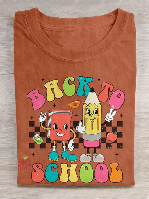 Back To School Retro Teacher First Day of School Casual Print T-shirt