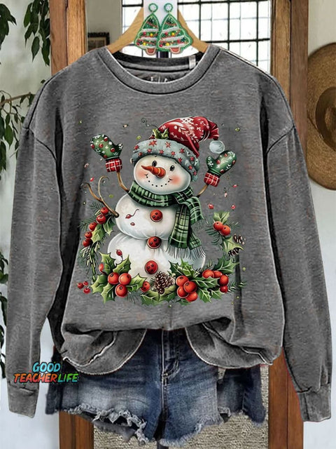 Christmas Snowman Casual Print Sweatshirt