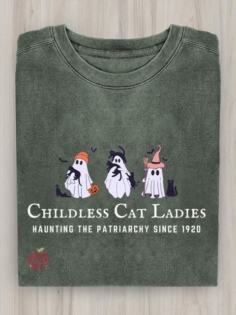 Childless Cat Ladies Haunting The Patriarchy Since 1920 Halloween Art Print Casual Sweatshirt