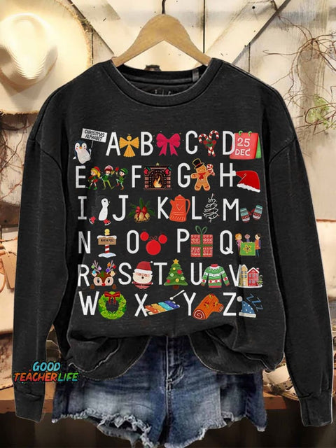 Christmas Alphabet Casual Print Sweatshirt