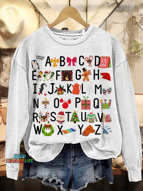 Christmas Alphabet Casual Print Sweatshirt