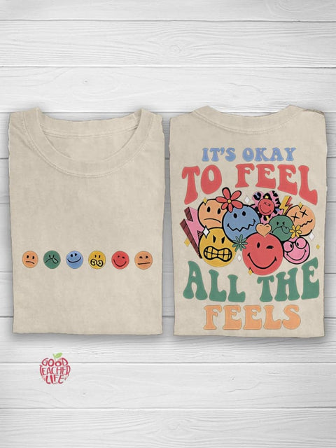 It's Okay To Feel All The Feels Mental Health Speech Therapy Casual Print T-shirt