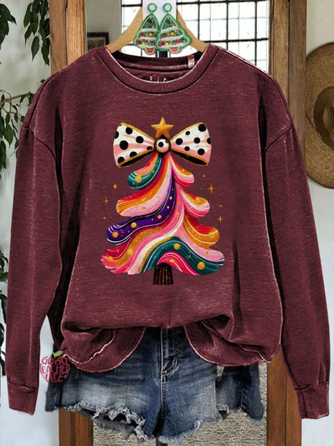 Colorful Shiny Christmas Tree Print Casual Sweatshirt