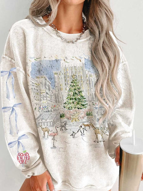 Women's Christmas Tree Snowy Night Casual Print Shirt