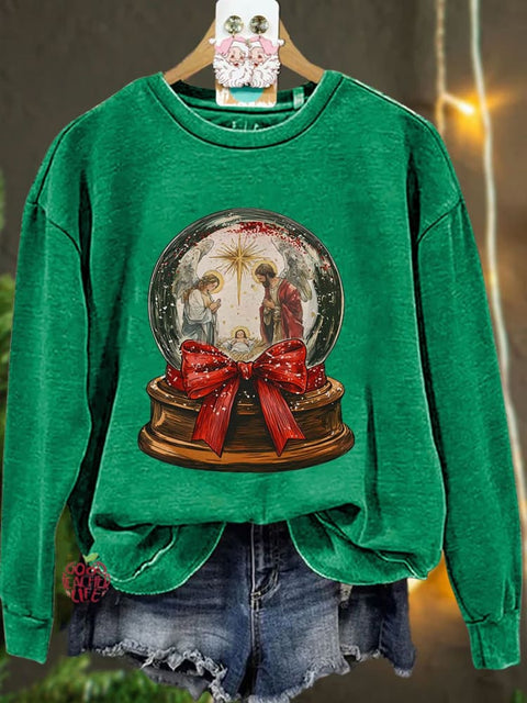 Jesus Christmas Bow Glitter Casual Sweatshirt