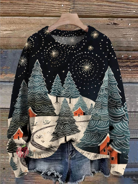 Christmas Tree Decorations Art Print Casual Knit Pullover Sweater