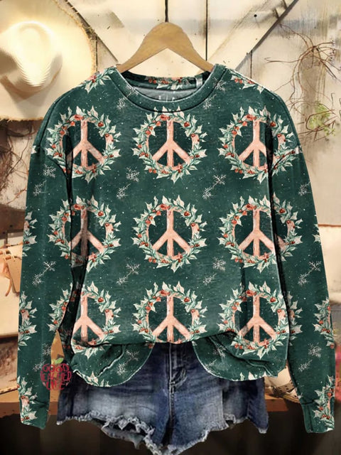 Christmas Peace Sign Hippie Love and Peace Casual Sweatshirt