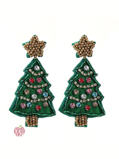 Women's Handmade Beaded Christmas Tree Earrings