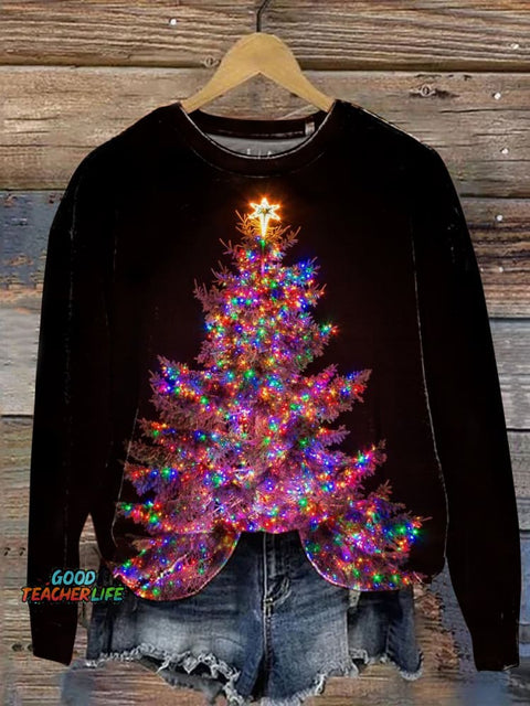Glowing Christmas Tree Art Print Casual Sweatshirt