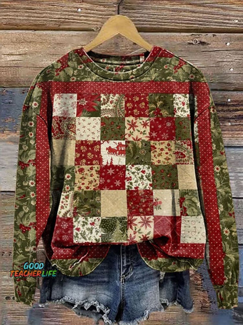 Retro Christmas Print Casual  Sweatshirt