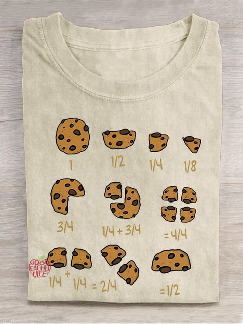 Cookie Fractional Numbers Math Teacher Casual Print T-shirt