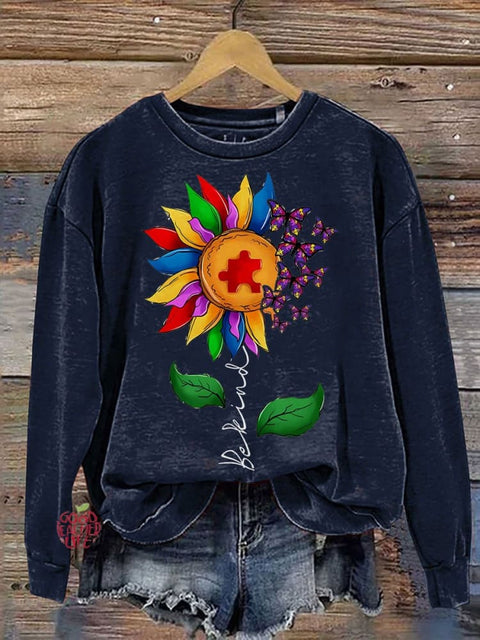 Be Kind And We'll Fly Like Butterflies Casual Print Sweatshirt