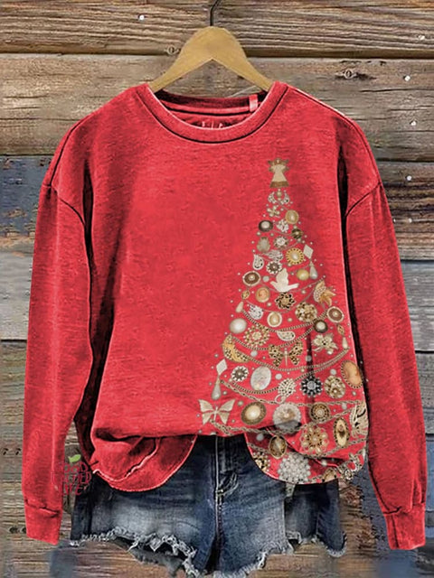 Baroque Jewelry Christmas Tree Print Casual Sweatshirt