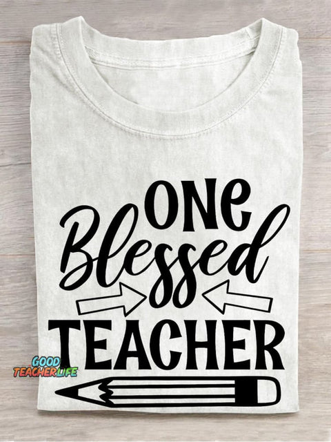 One Blessed Teacher Pencil Casual Print T-shirt