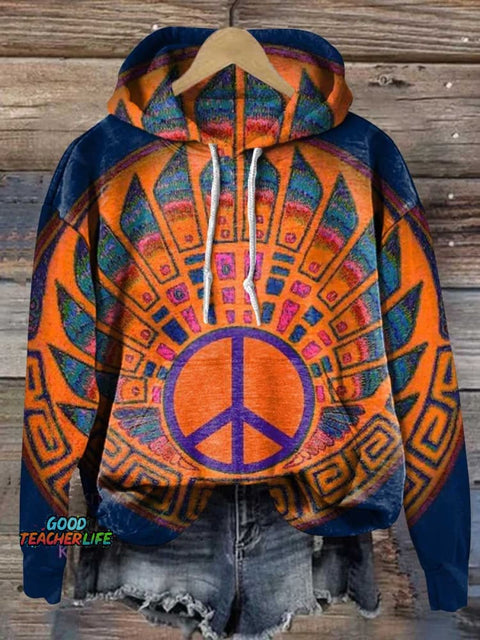 Retro Peace Sign Love and Peace Casual Hoodie Sweatshirt