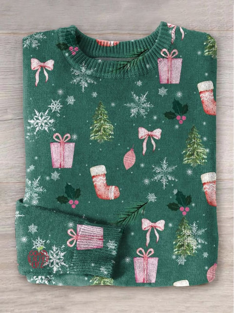 Cute Christmas Pattern Art Print Knit Pullover Sweater