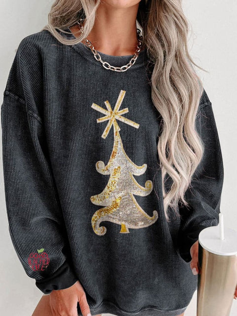 Women's Glitter Christmas Tree Casual Print Shirt