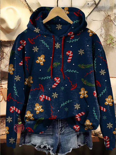 Christmas Gingerbread Candy cane Hooded Casual  Sweatshirt