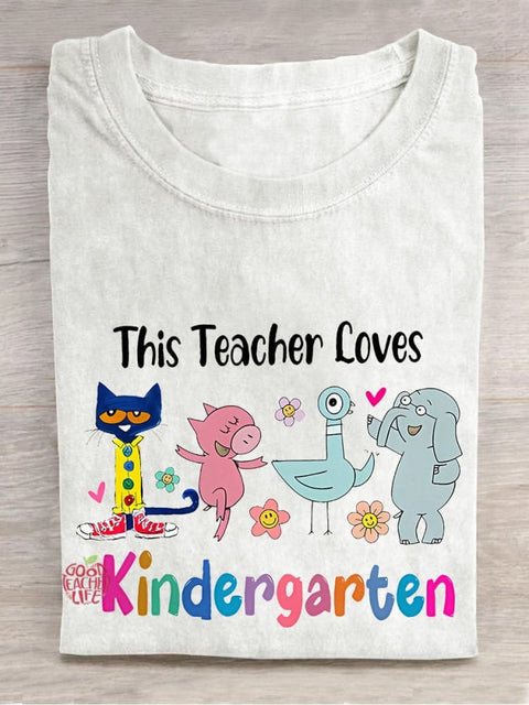 This Teacher Loves Kindergarten Teacher Casual Print T-shirt