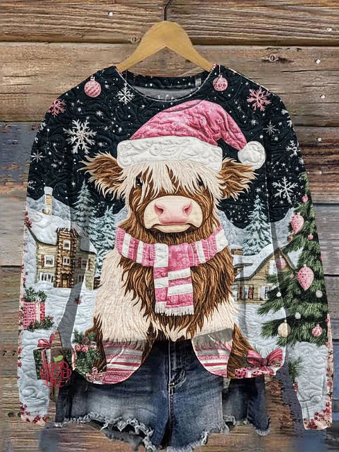 Christmas Cow Art Print Casual Sweatshirt