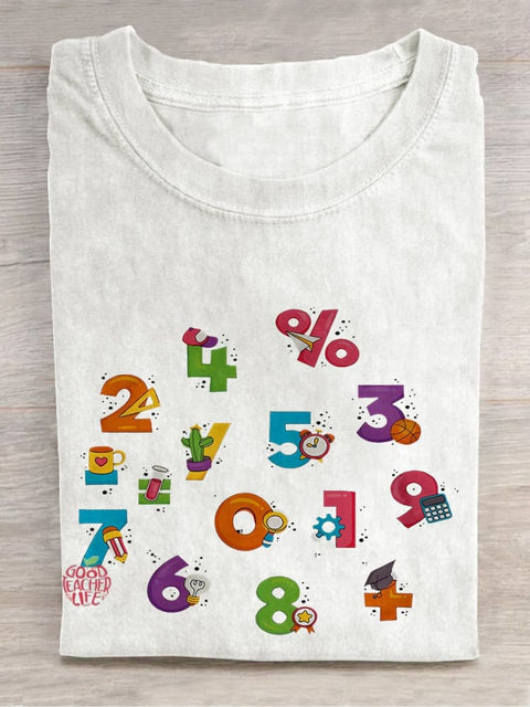 Children's Math Day Casual Print T-shirt