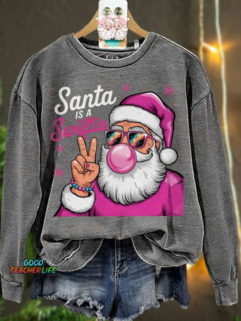 Santa Is A Swiftie Christmas Casual Print Sweatshirt