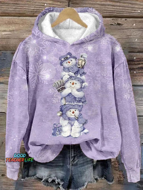 Women's Lovely Christmas Snowman Art Print Casual Sweatshirt