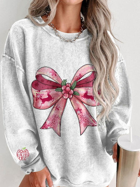 Women's Coquette Christmas Casual Print Corduroy Sweatshirt