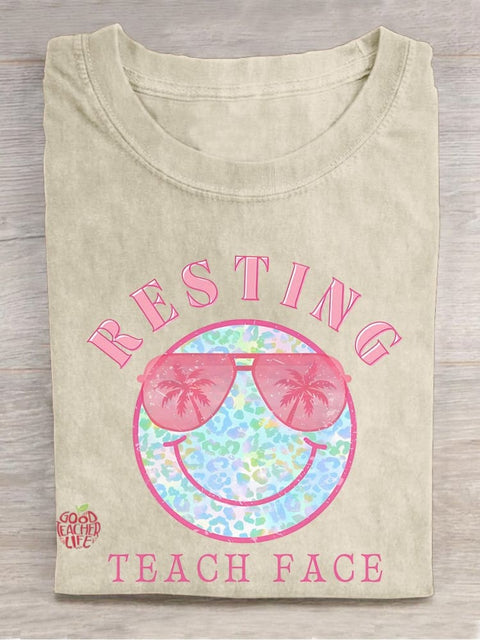 Resting Teach Face Casual Print T-shirt