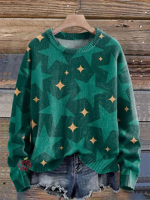 Merry Christmas Star check Print Knit Pullover Sweater