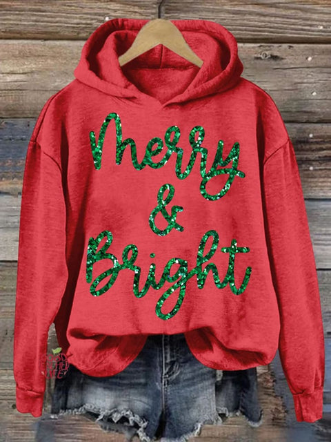 Christmas Sparkly Glitter Merry and Bright  Women's Print Casual Sweatshirt