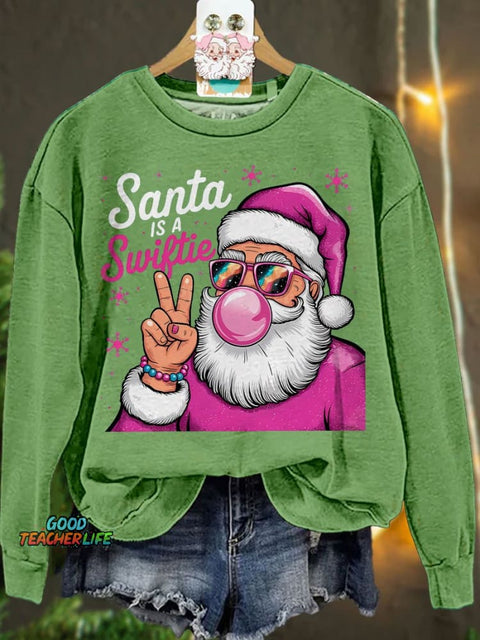 Santa Is A Swiftie Christmas Casual Print Sweatshirt