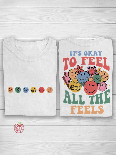 It's Okay To Feel All The Feels Mental Health Speech Therapy Casual Print T-shirt