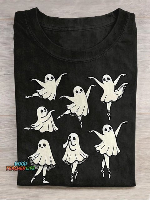 Ballet Ghost Ballet Dancer Spooky Dance Teacher Halloween Casual Print T-shirt